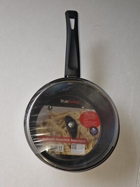 True Living 3-Quart Nonstick Saucepan with Lid - Black